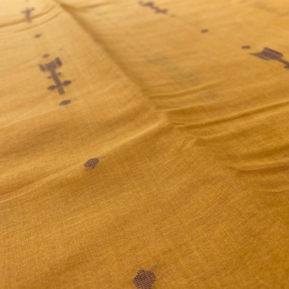 Fanta Orange Butta Jamdani Cotton Fabric