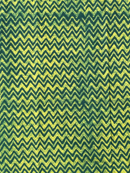 Green Akola ZigZag Block print Cotton Fabric