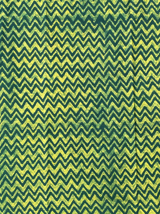 Green Akola ZigZag Block print Cotton Fabric
