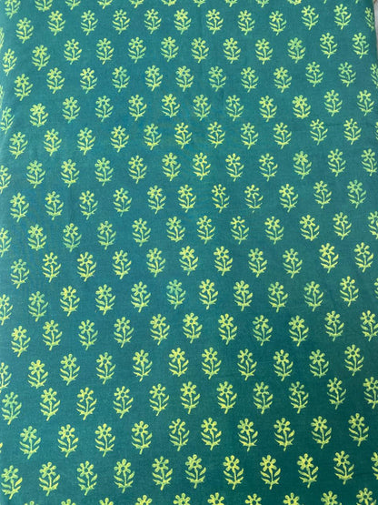 Green Small Flower Akola HandBlock Printed Cotton Fabric