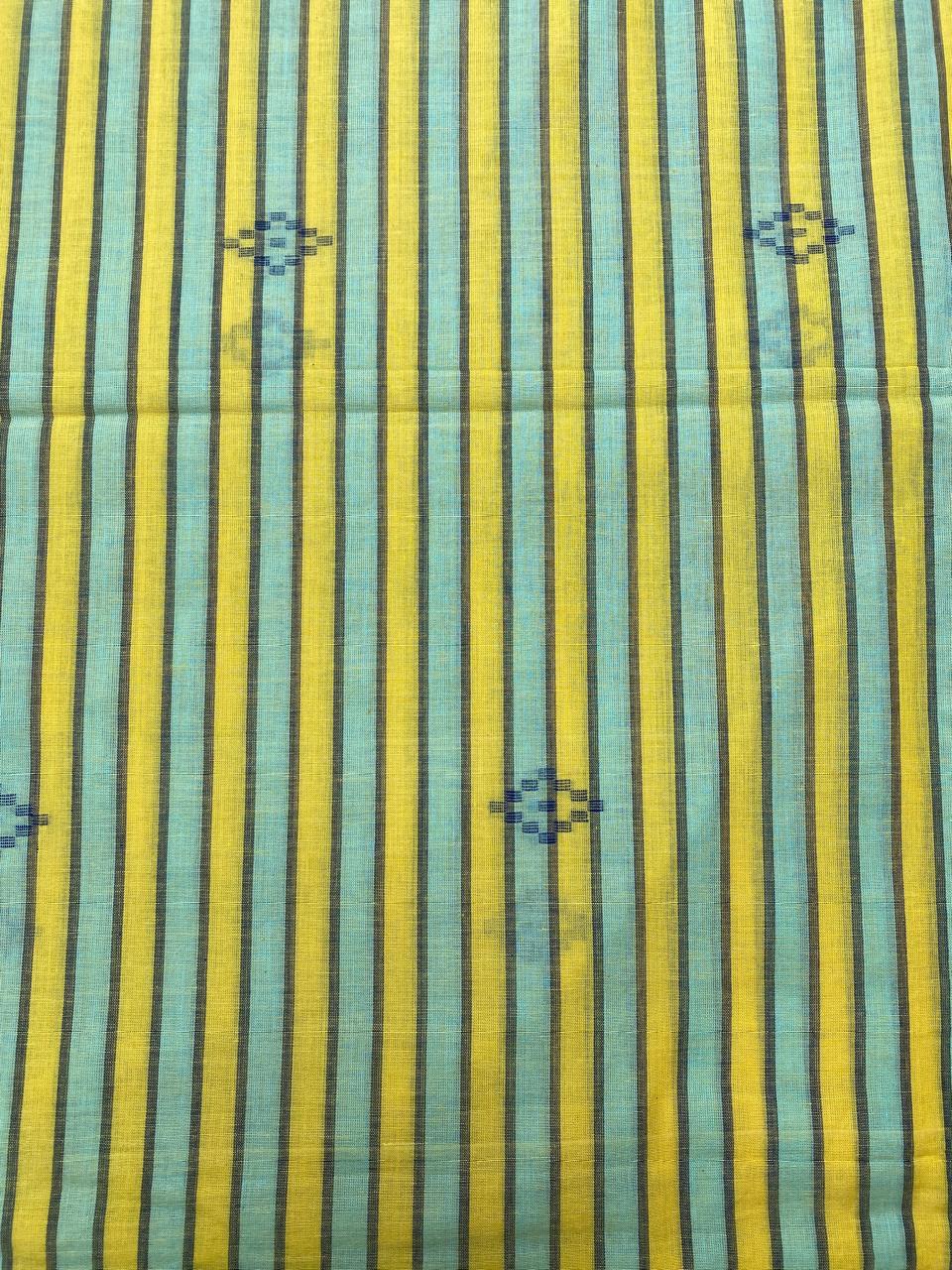 Green Blue Line Butta Jamdani Cotton Fabric