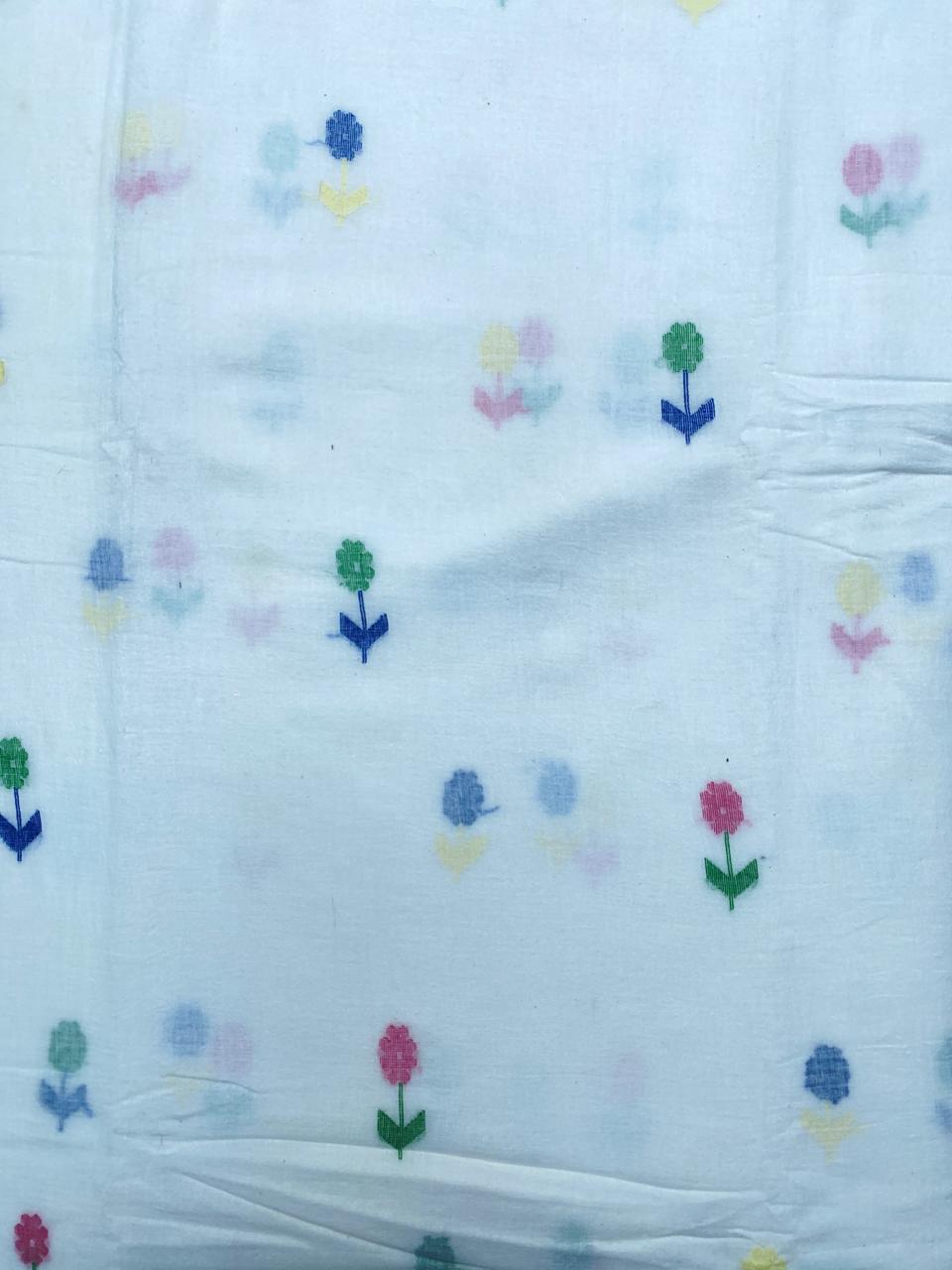 Off White Flower Butta Jamdani Cotton Fabric