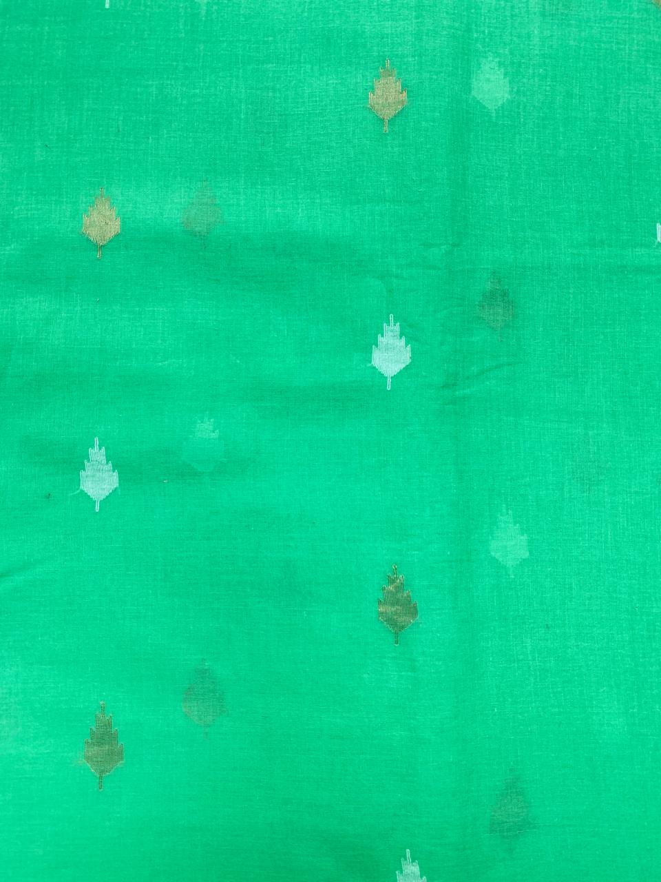 Green Zari Butta Jamdani Cotton Fabric