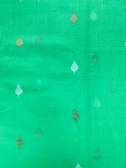 Green Zari Butta Jamdani Cotton Fabric