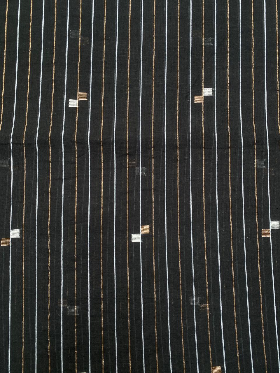 Black Zari Butta Jamdani Cotton Fabric