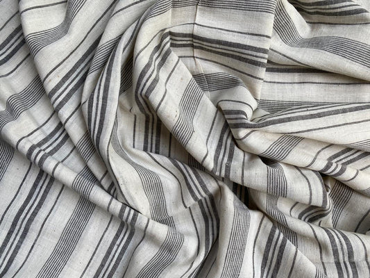 Beige Natural Dye Black Line Kala Cotton Fabric