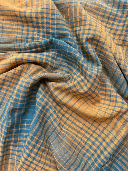 Orange Green Radiation Line Kala Cotton Fabric