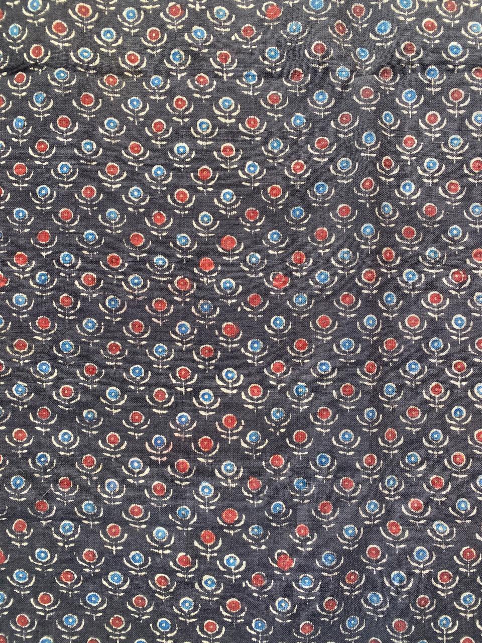 Black Small Flower Natural Dye Ajrakh Kala Cotton Fabric