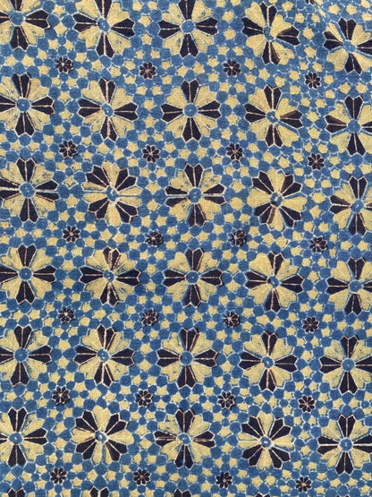 Black Flower Natural Dye Ajrakh Kala cotton fabric
