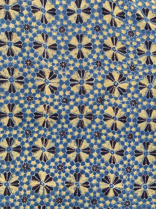 Black Flower Natural Dye Ajrakh Kala cotton fabric