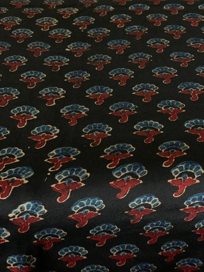 Black Modal Silk Ajrakh Fabric