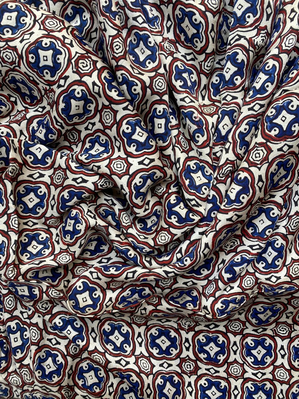 Beige Modal Silk Ajrakh Fabric