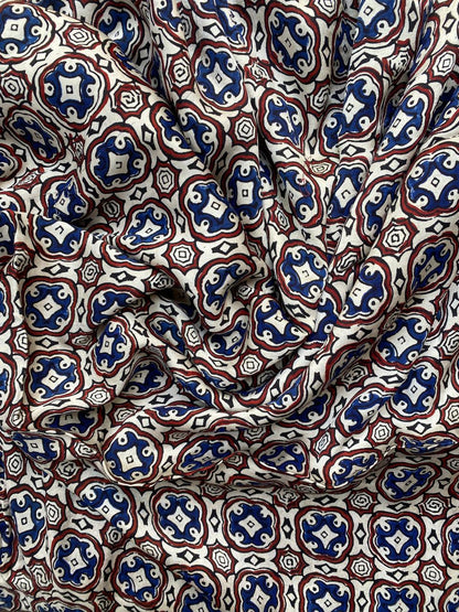 Beige Modal Silk Ajrakh Fabric