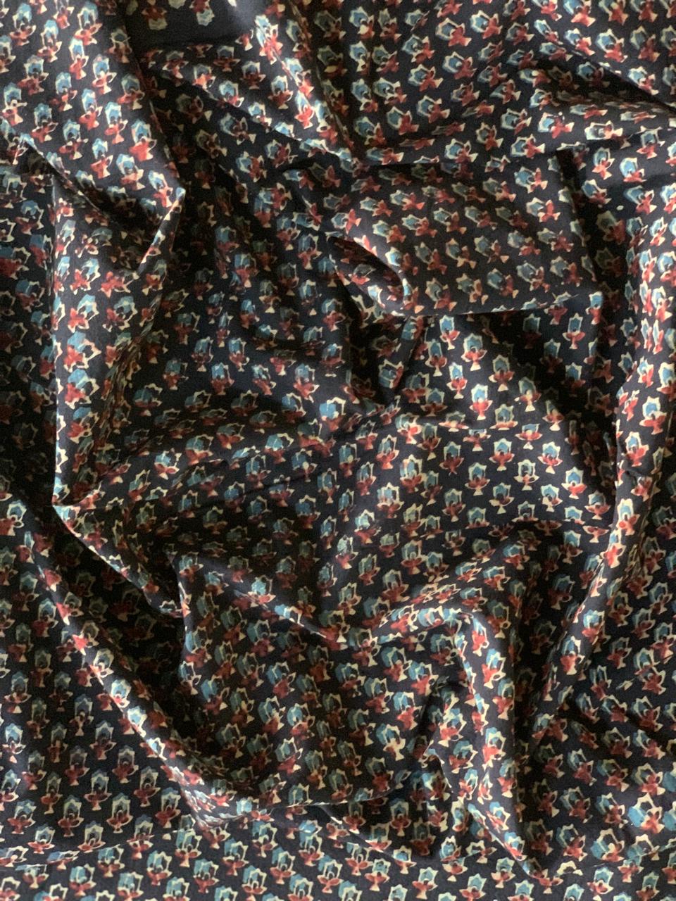 Natural Dye Black Handblock Ajrakh Cotton Fabric
