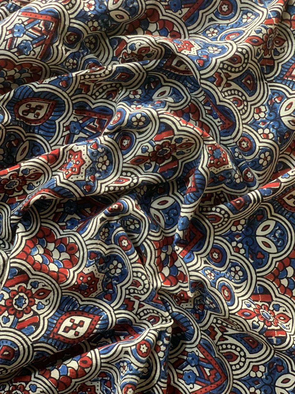 Natural Dye White Handblock Ajrakh Cotton Fabric