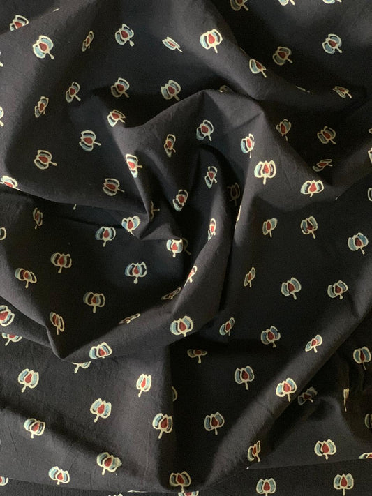 Natural Dye Black Lotus Handblock Ajrakh Cotton Fabric