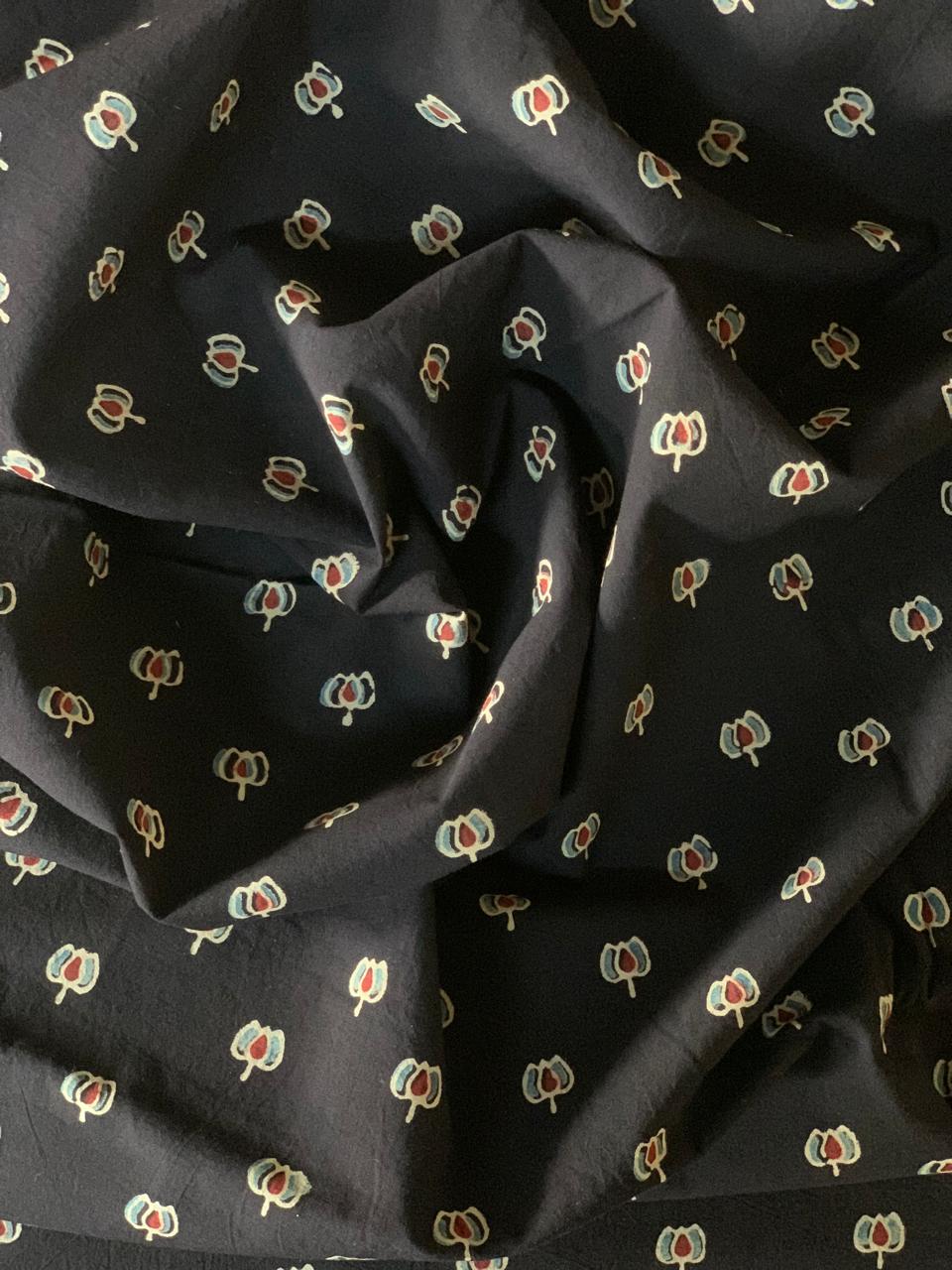 Natural Dye Black Handblock Ajrakh Cotton Fabric