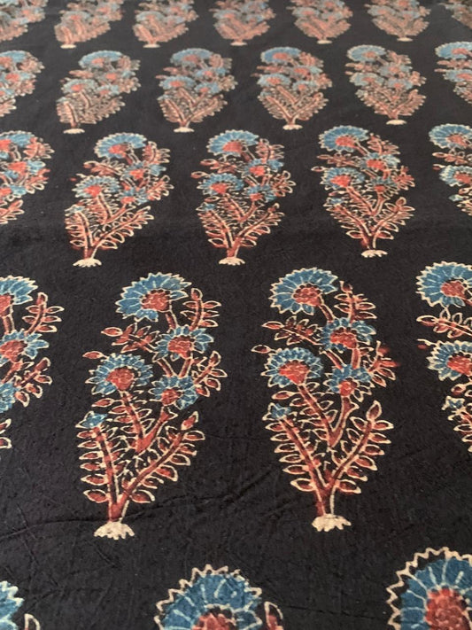 Natural Dye Black Handblock Ajrakh Cotton Fabric