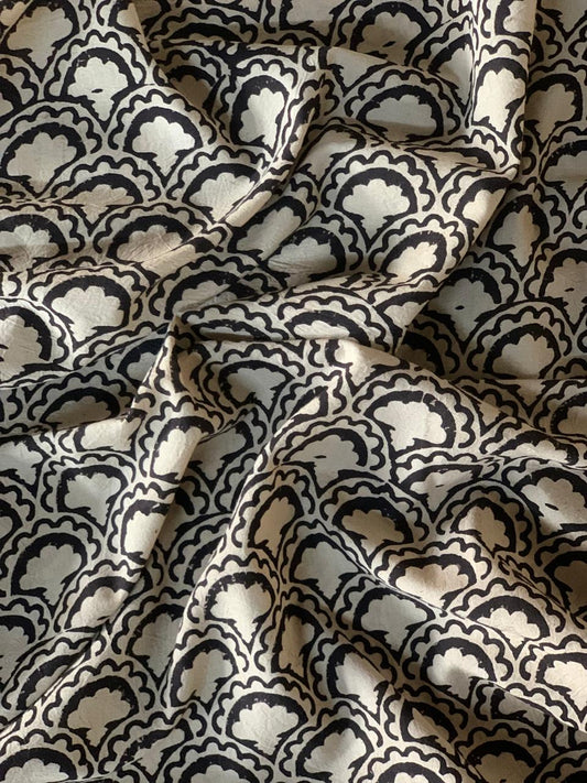 Natural Dye White Handblock Ajrakh Cotton Fabric