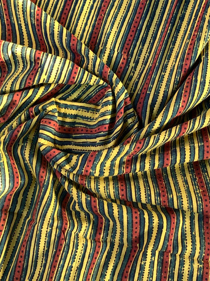 Natural Dye Turmeric Yellow Handblock Ajrakh Cotton Fabric