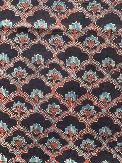 Natural Dye Black Handblock Ajrakh Cotton Fabric