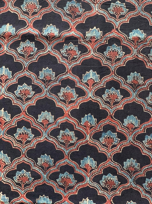 Natural Dye Black Handblock Ajrakh Cotton Fabric