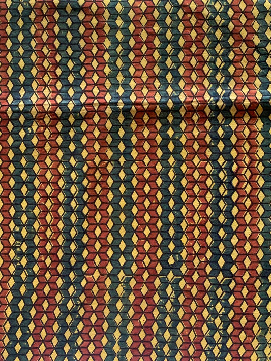 Natural Dye Turmeric Yellow Handblock Ajrakh Cotton Fabric