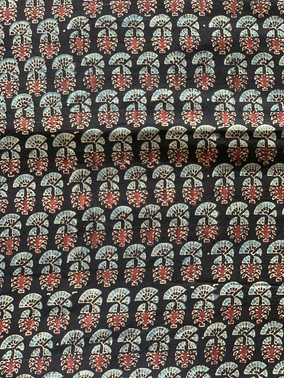 Natural Dye Black Handblock Ajrakh Cotton Fabric