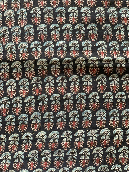 Natural Dye Black Handblock Ajrakh Cotton Fabric