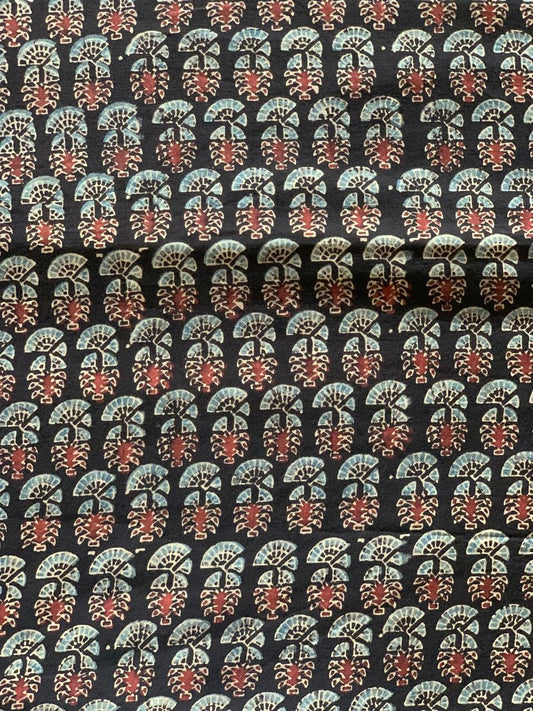 Natural Dye Black Handblock Ajrakh Cotton Fabric