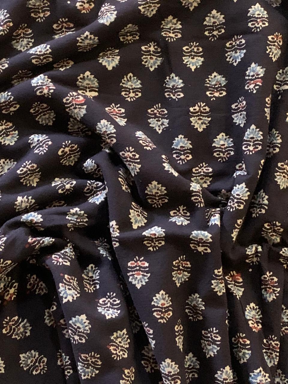 Natural Dye Black Handblock Ajrakh Cotton Fabric