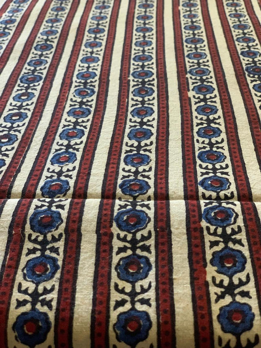 Natural Dye White Maroon Handblock Ajrakh Cotton Fabric