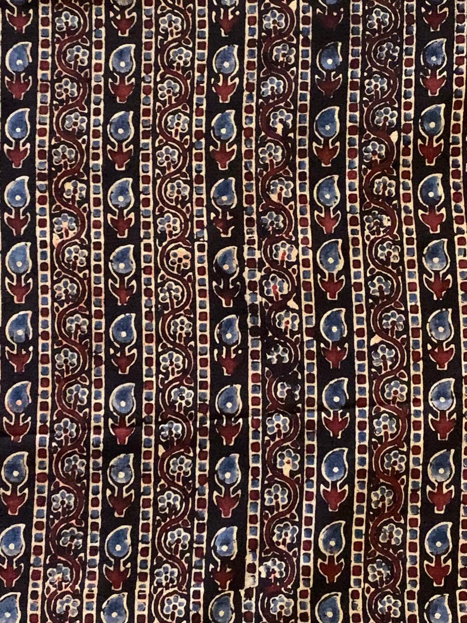 Natural Dye Black Maroon Handblock Ajrakh Cotton Fabric