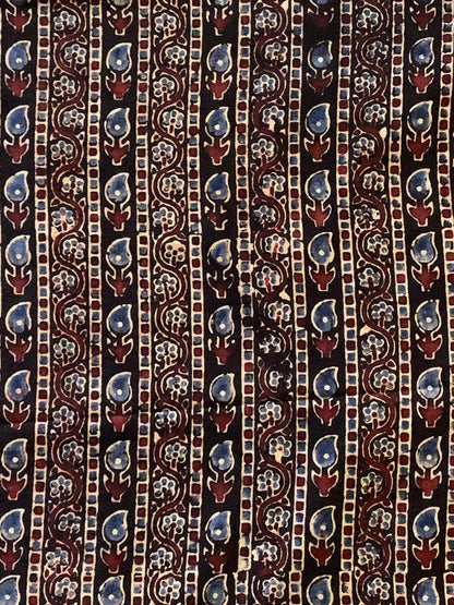 Natural Dye Black Maroon Handblock Ajrakh Cotton Fabric