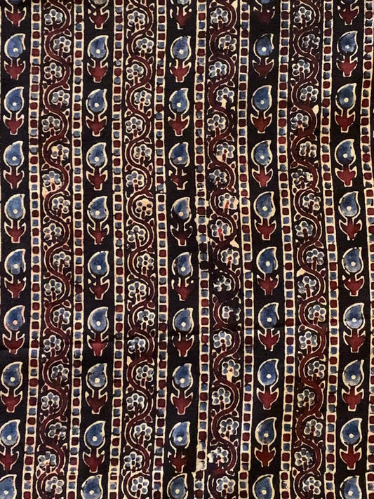 Natural Dye Black Maroon Handblock Ajrakh Cotton Fabric