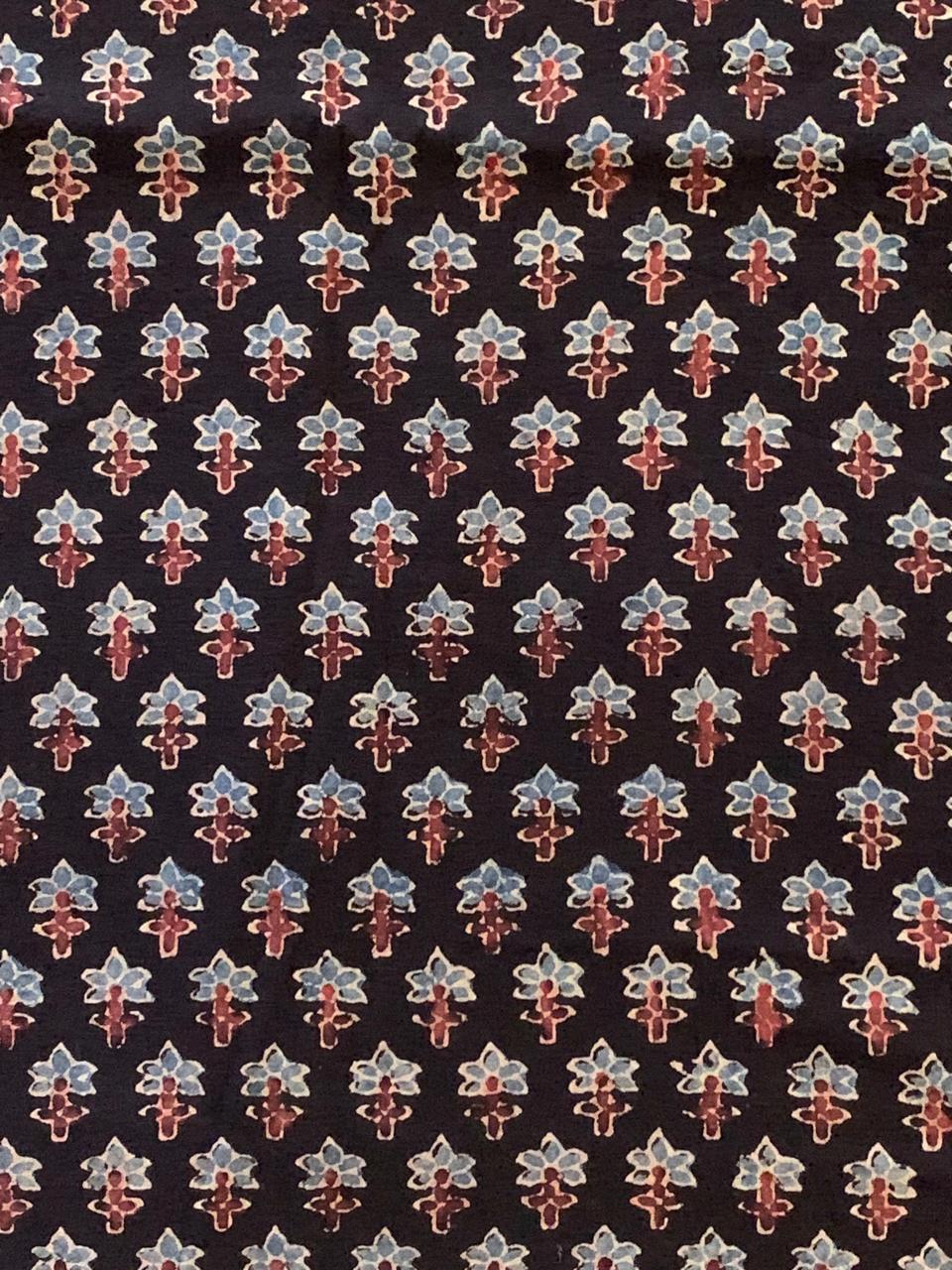 Natural Dye Black Indigo Handblock Ajrakh Cotton Fabric