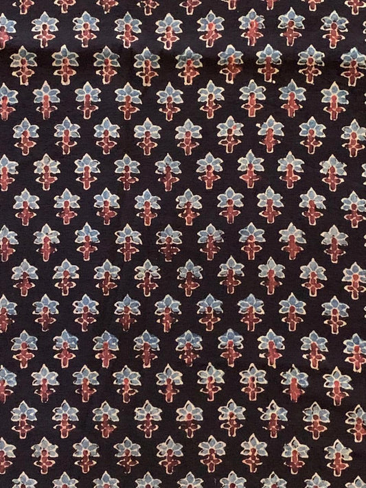 Natural Dye Black Indigo Handblock Ajrakh Cotton Fabric