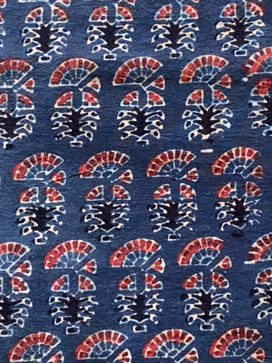 Natural Dye Indigo Maroon Handblock Ajrakh Cotton Fabric