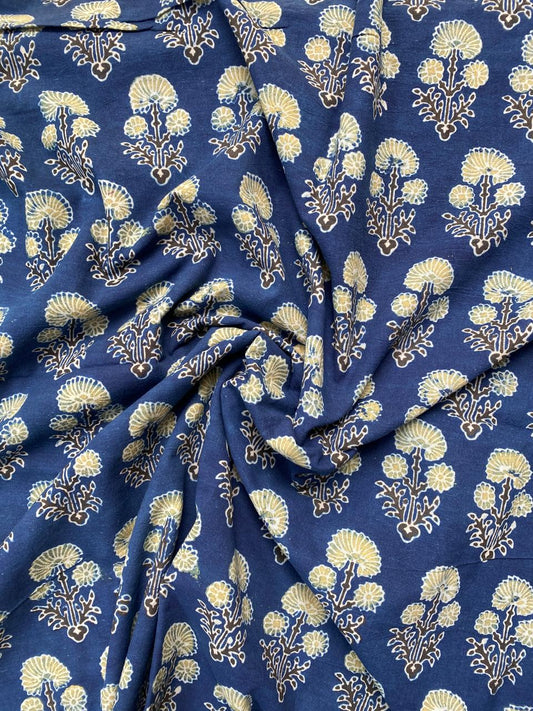 Natural Dye Indigo Handblock Ajrakh Cotton Fabric