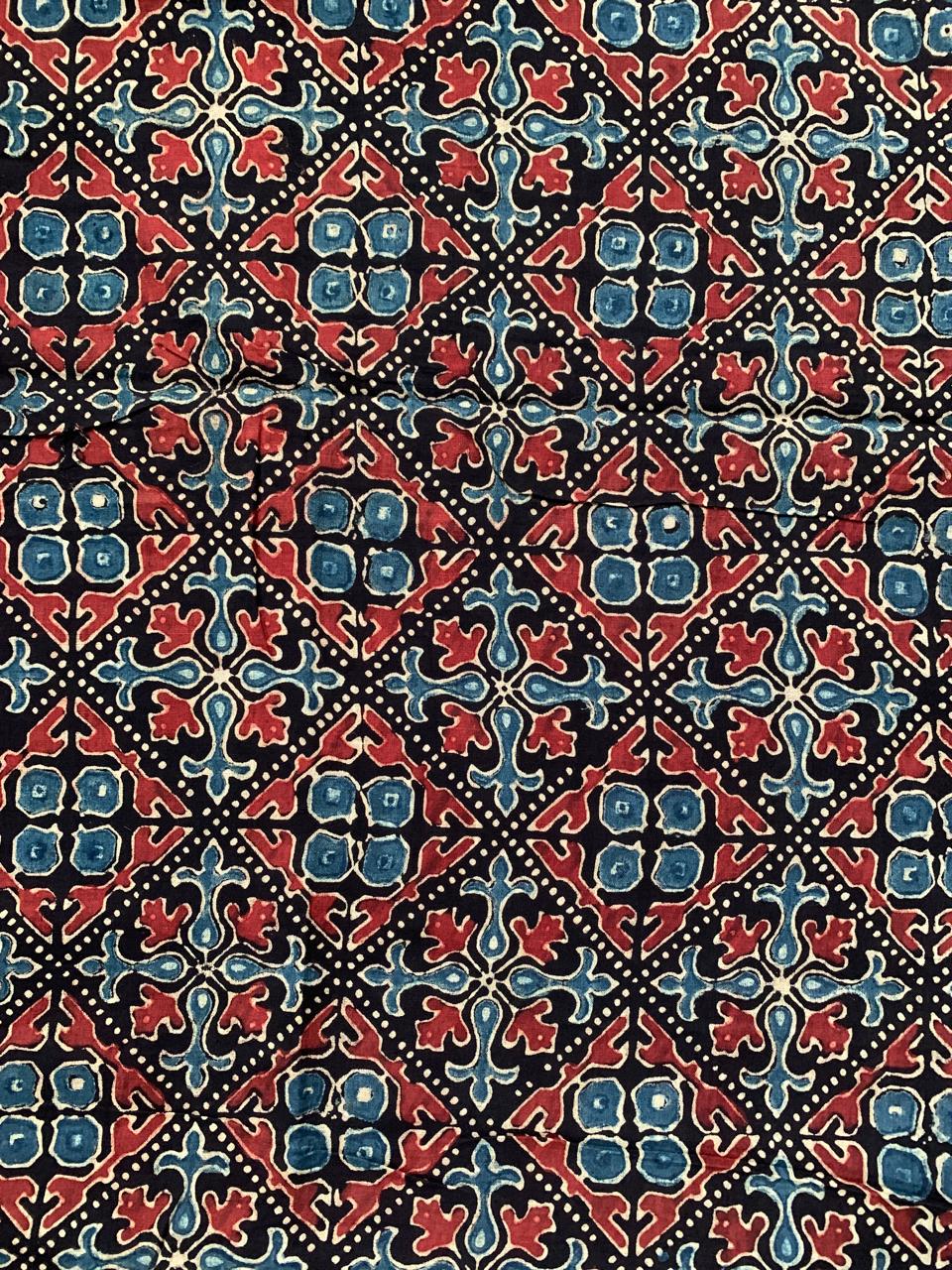 Natural Dye Black Indigo Handblock Ajrakh Cotton Fabric