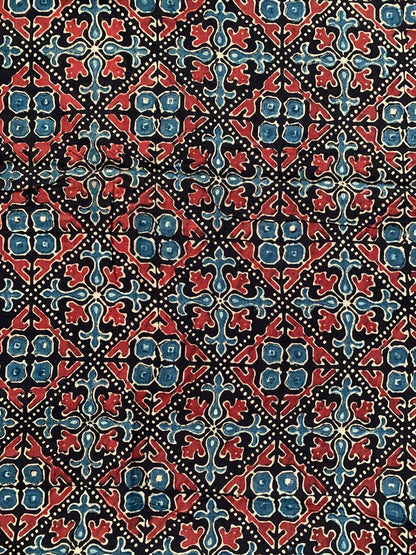 Natural Dye Black Indigo Handblock Ajrakh Cotton Fabric