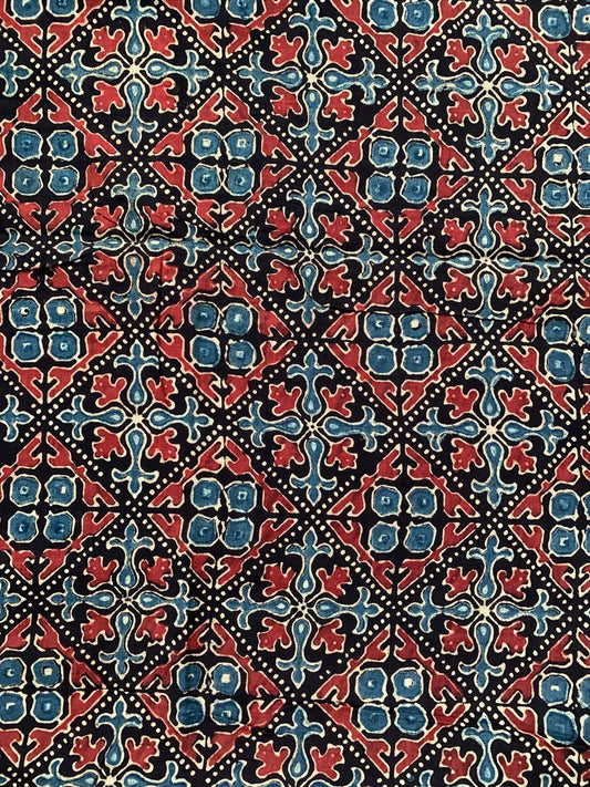 Natural Dye Black Indigo Handblock Ajrakh Cotton Fabric