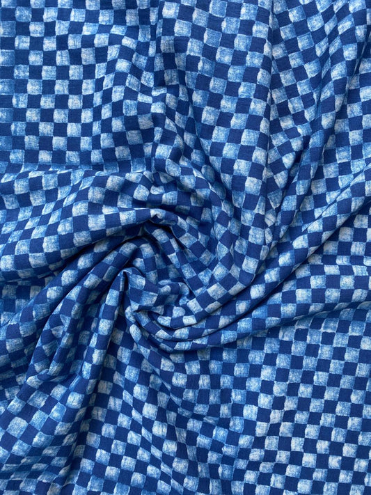 Dabu Indigo Natural Dye Handblock Printed Gingham Cotton Fabric