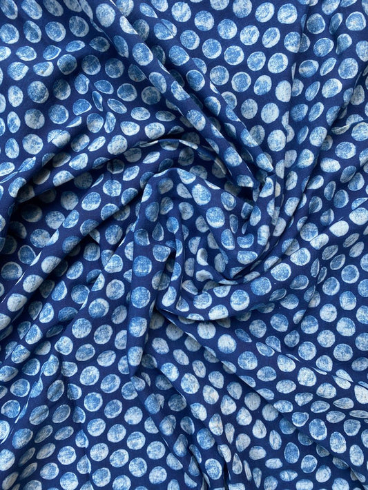 Dabu Indigo Natural Dye Handblock Printed Doted Cotton Fabric