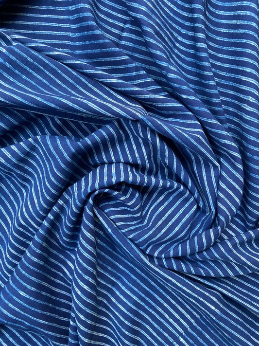 Dabu Indigo Natural Dye Handblock Printed Strip Cotton Fabric