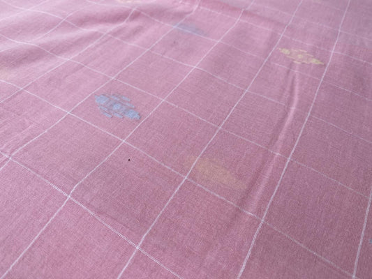 Baby Pink Checks Butti Handloom Cotton Jamdani Fabric