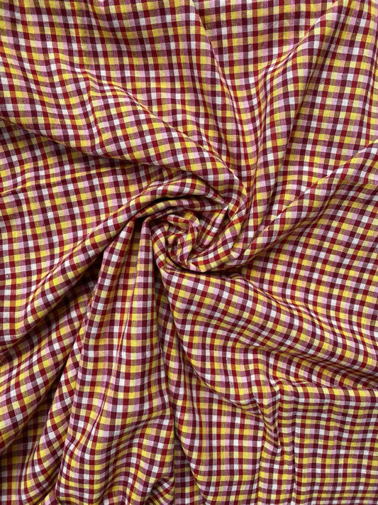 Red Checks Handloom Cotton Fabric
