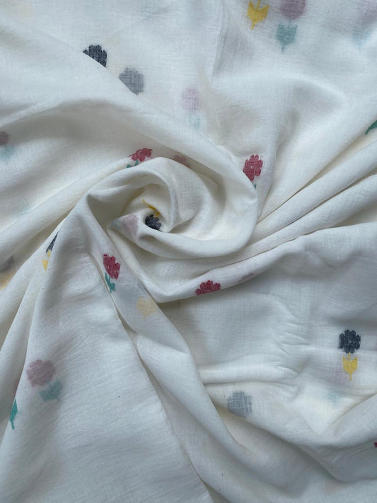 White Flower Butti Handloom Cotton Fabric