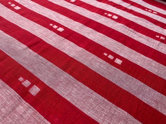Red Stripe Handloom Cotton Jamdani Fabric