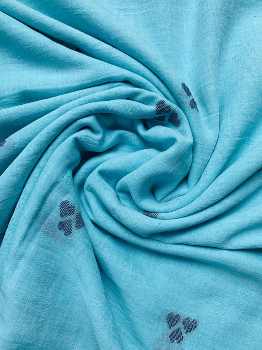 SKY BLUE TRIPLE HEART HANDLOOM COTTON JAMDANI FABRIC